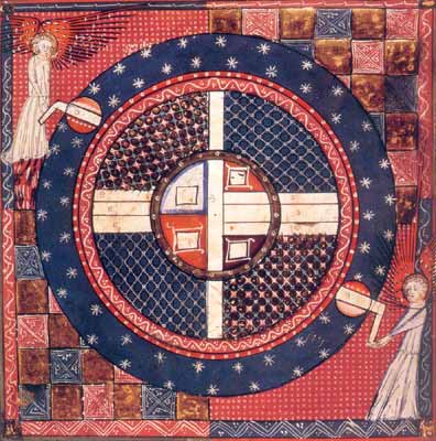 Miniatura ukazujšca anioły obracajšce sfery wszechwiata (XIV w.)